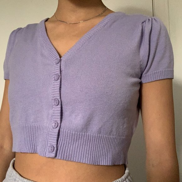 Brandy Melville Sweaters - CROPPED LILAC SHORT SLEEVE CARDIGAN BUTTON UP